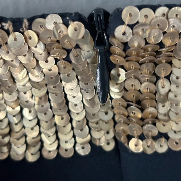 Nanette Lepore | silk | sequin | rosette | navy | gold | dress | size 4 - Picture 9 of 14